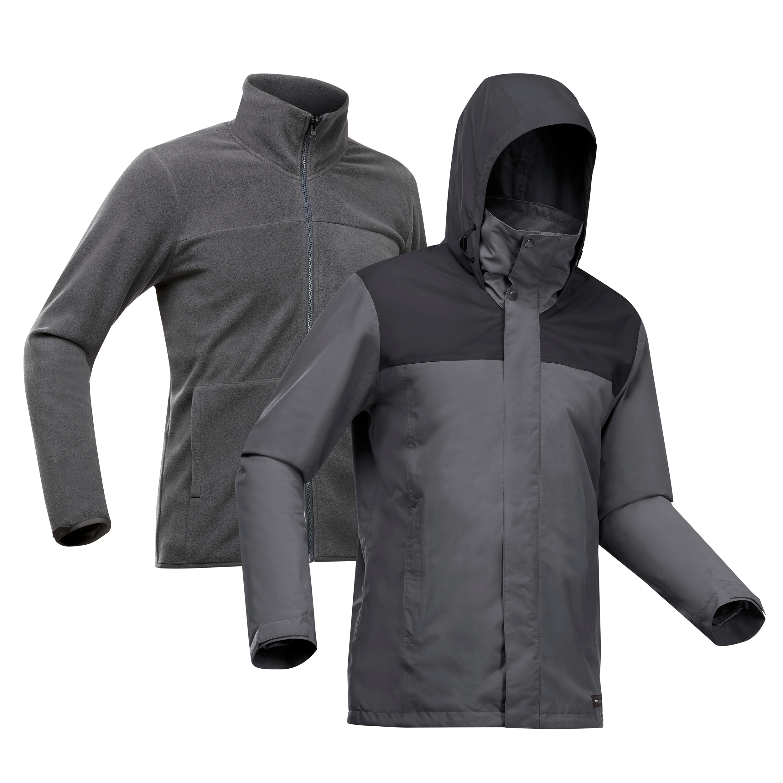 Veste 3en1 imperméable de trek voyage - TRAVEL 100 0°C grise - homme