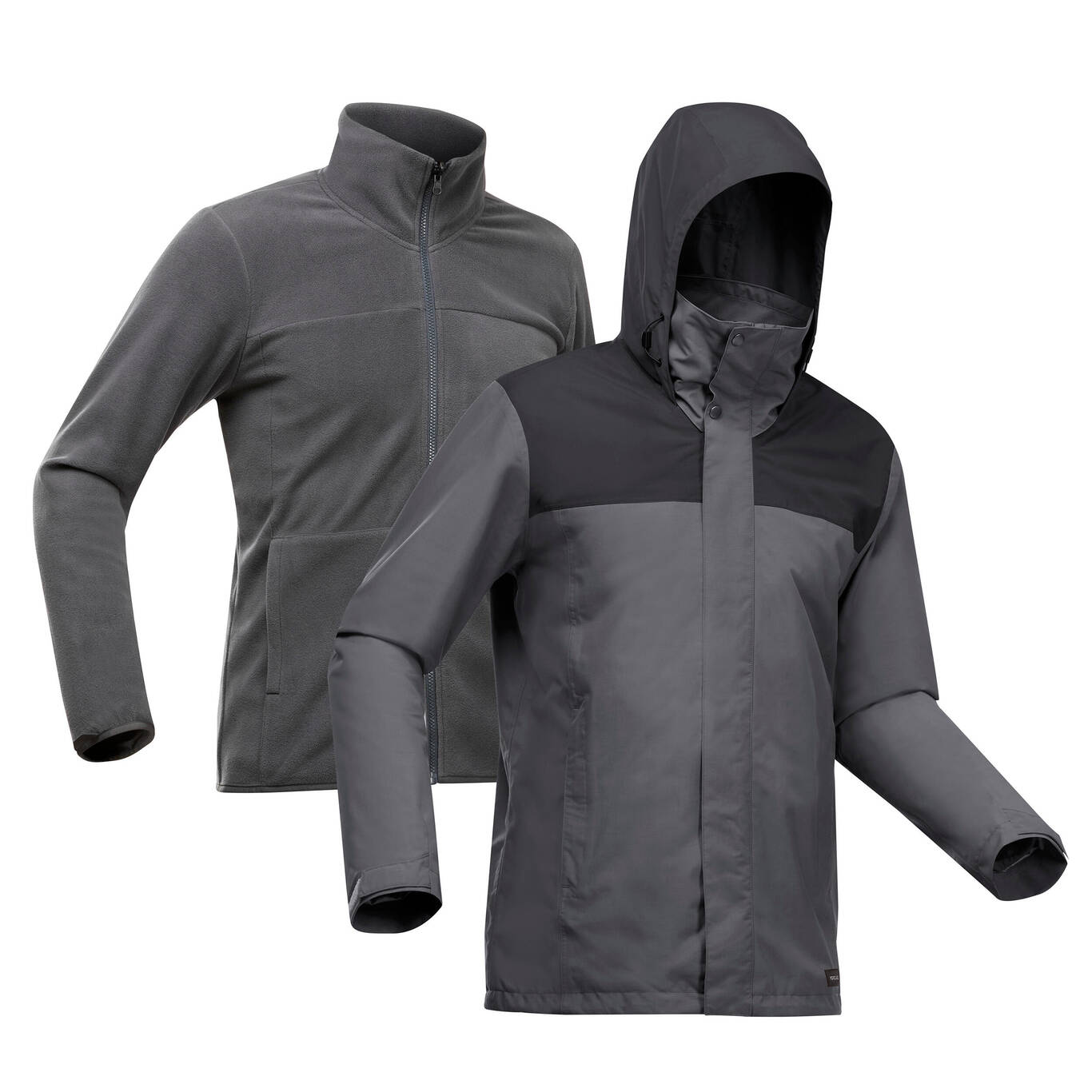 Men's 3in1 Waterproof Travel Trekking Jacket Travel 100 0C Grey Decathlon