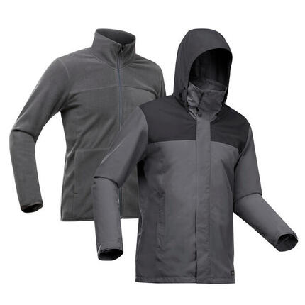 Veste 3en1 de randonnée 0°C imperméable homme, NH100 gris