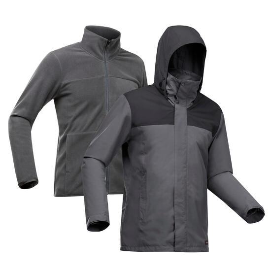 Veste 3en1 de randonnée 0°C imperméable homme, NH100 gris
