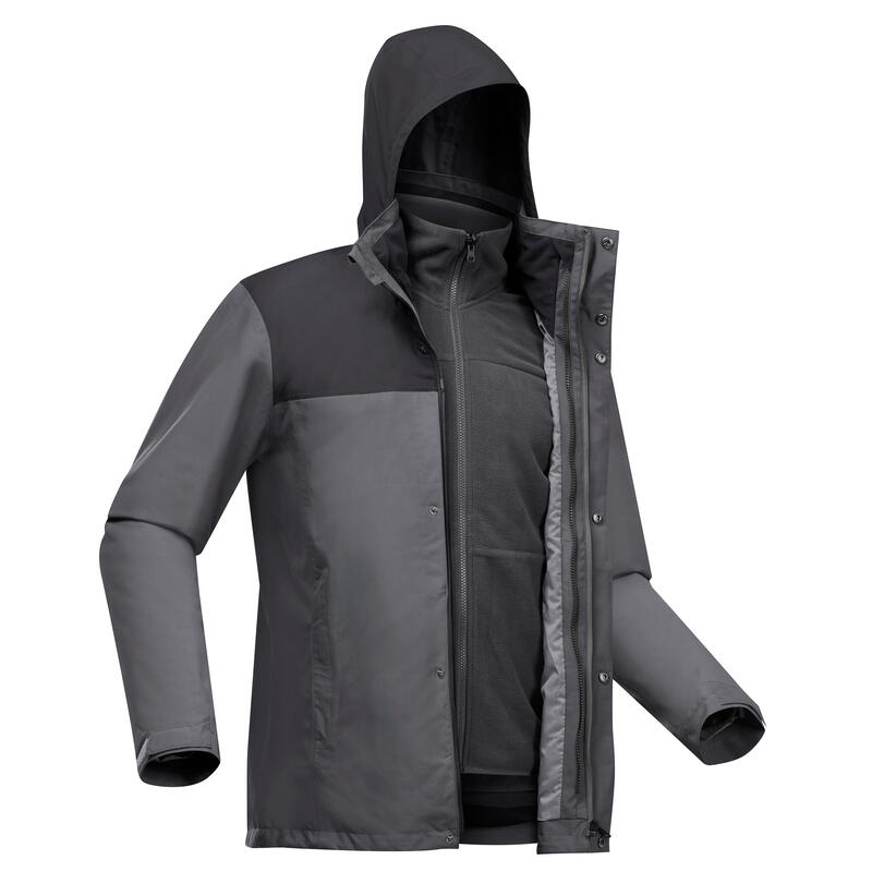 3-in-1-Jacke Herren bis 0 °C wasserdicht Backpacking - Travel 100 grau 