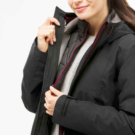 Γυναικείο αδιάβροχο μπουφάν 3-σε-1 για πεζοπορία - Travel 500  Λευκό