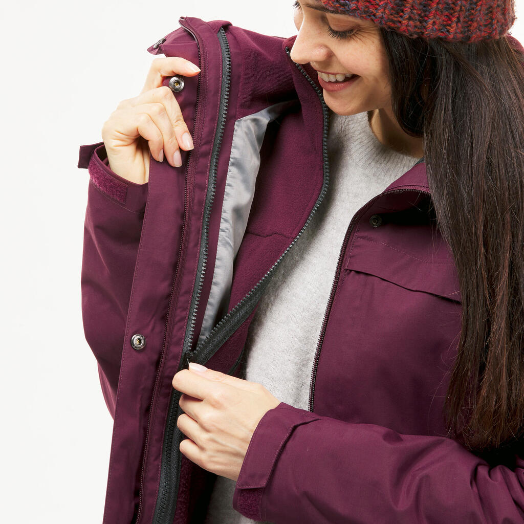 Women's waterproof 3in1 travel trekking jacket - Travel 100  0° - Burgundy