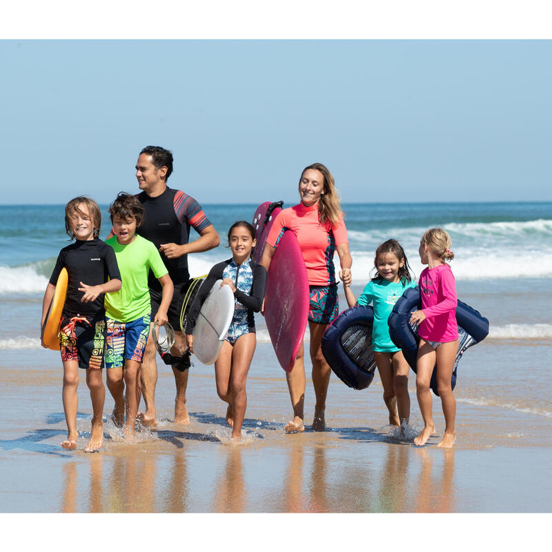 Wasser-T-Shirt UV-Schutz Surfen Kinder türkisgrün bedruckt