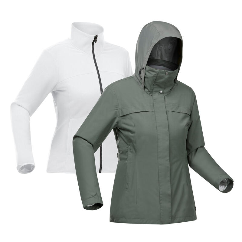 Women's waterproof 3in1 travel trekking jacket - Travel 100 0° - Khaki
