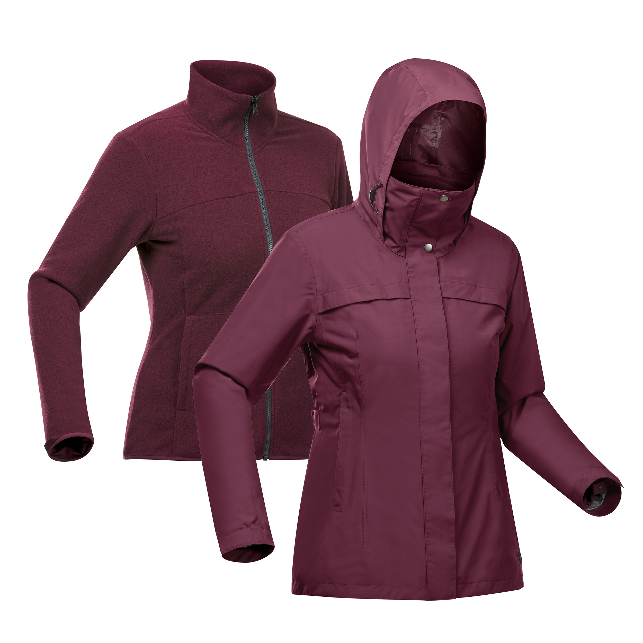 Veste 3en1 imperméable de trek voyage - Travel 100  0° - Bordeaux - Femme