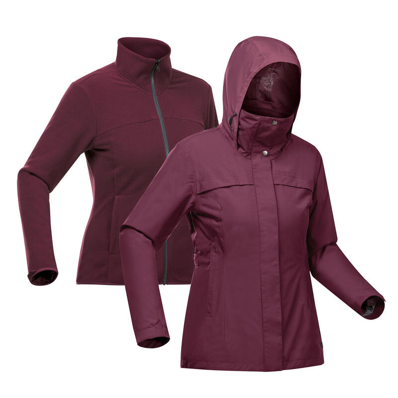 3-in-1-Jacke Damen wasserdicht Komfort bis 0 °C - Travel 100 rot 