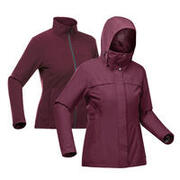 Women's waterproof 3in1 travel trekking jacket - Travel 100 0° - Burgundy