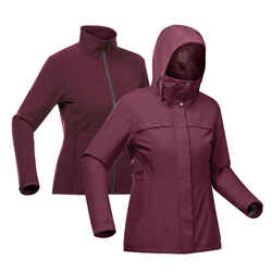 Women's waterproof 3in1 travel trekking jacket - Travel 100  0° - Burgundy