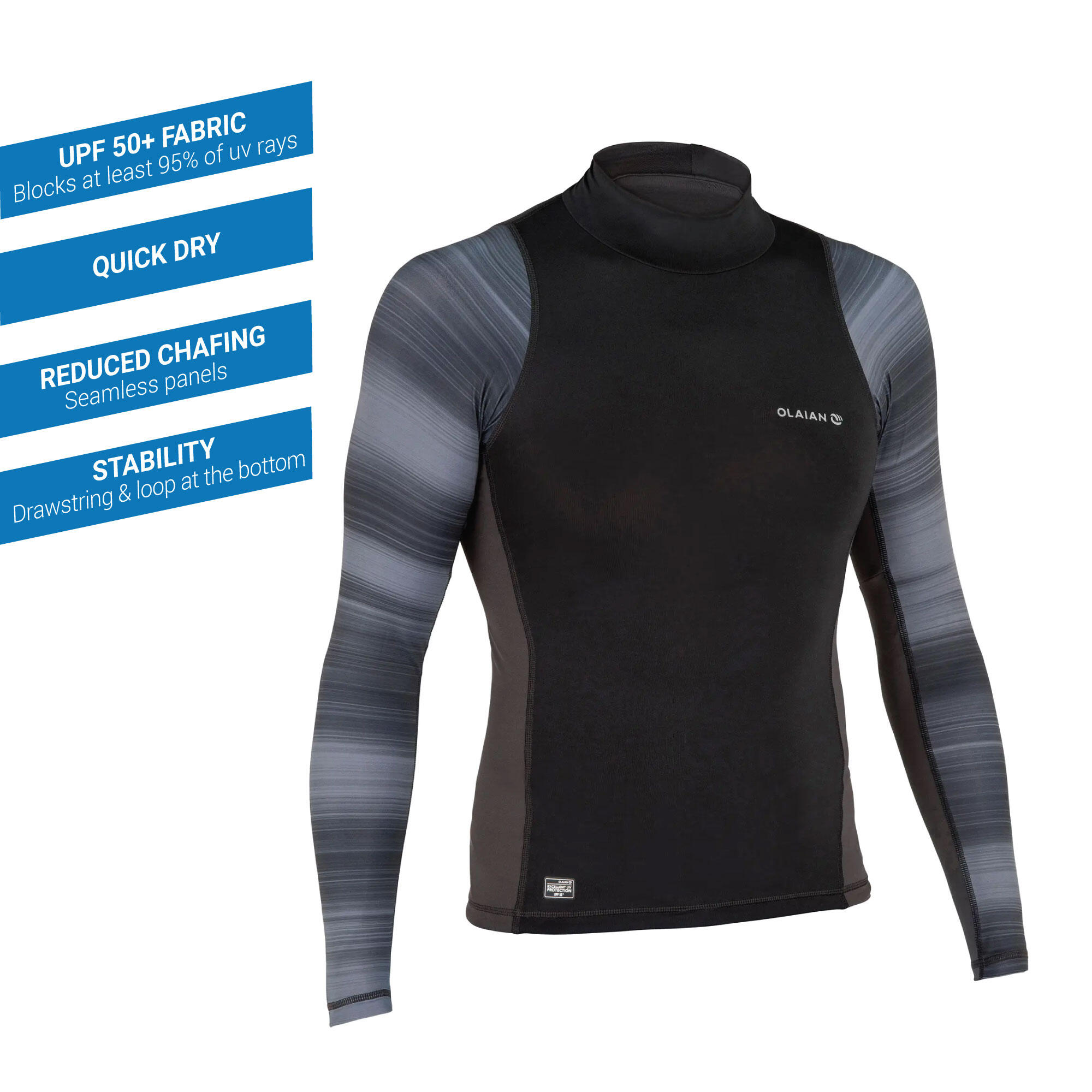 Men Surfing Long sleeve UV Protection(UPF50+)- 500 Black