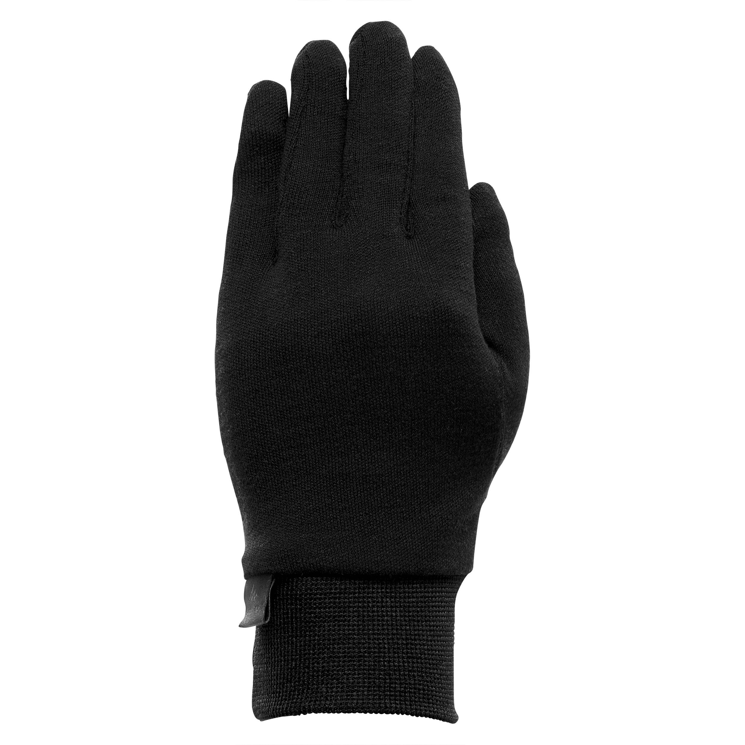 Kids’ Touchscreen-Compatible Liner Gloves - SH 500 Black - QUECHUA