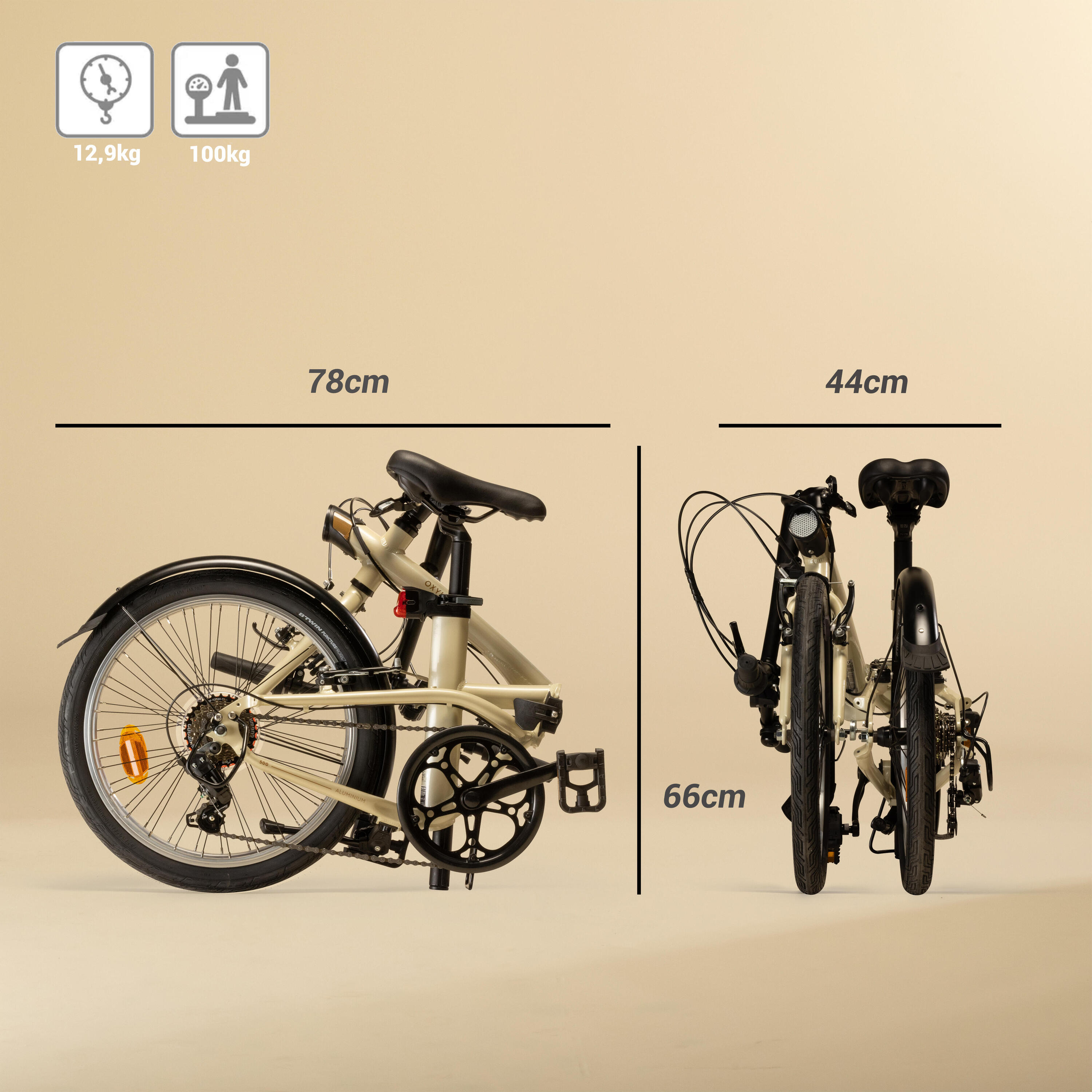 20 Inch FOLDING BIKE btwin 500 - Beige 3/25