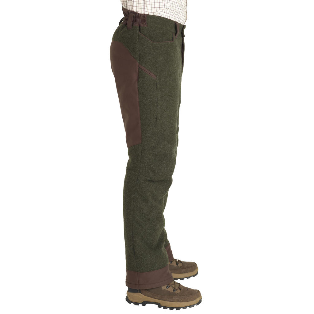 Poľovnícke hrejivé vlnené nohavice 900 nehlučné zelené