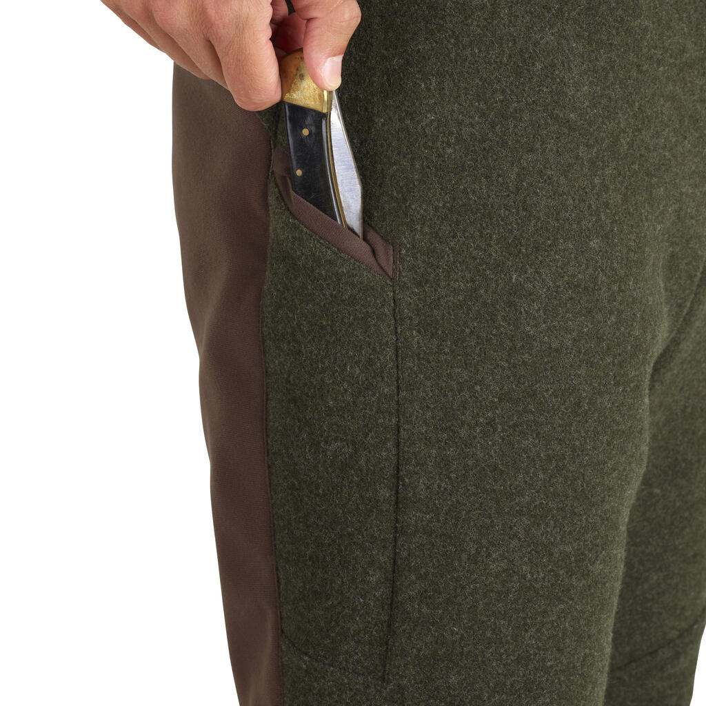 Poľovnícke hrejivé vlnené nohavice 900 nehlučné zelené
