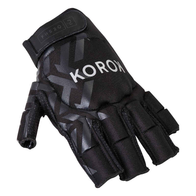 Damen/Herren 3/4-Finger Hockey Handschuh - FH520 schwarz/grau