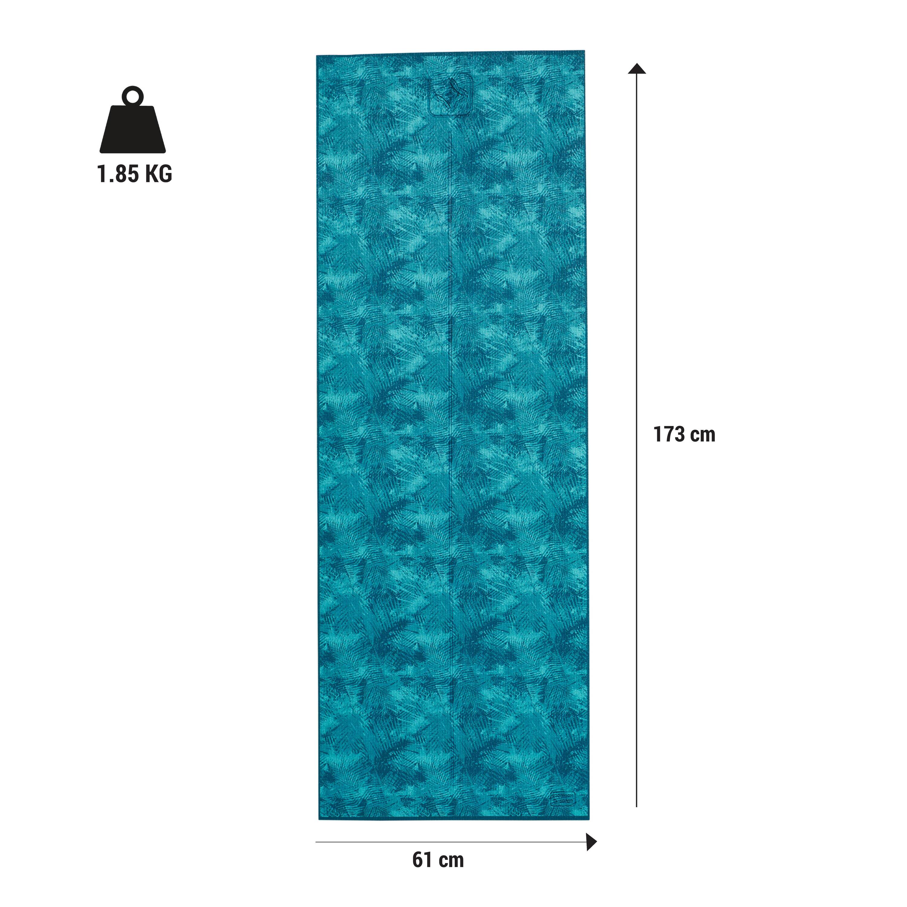 Yoga Mat 8mm Thick, Anti-Slip Foam, 173 x 61 cm with Carry Strap - Jungle Blue -  4