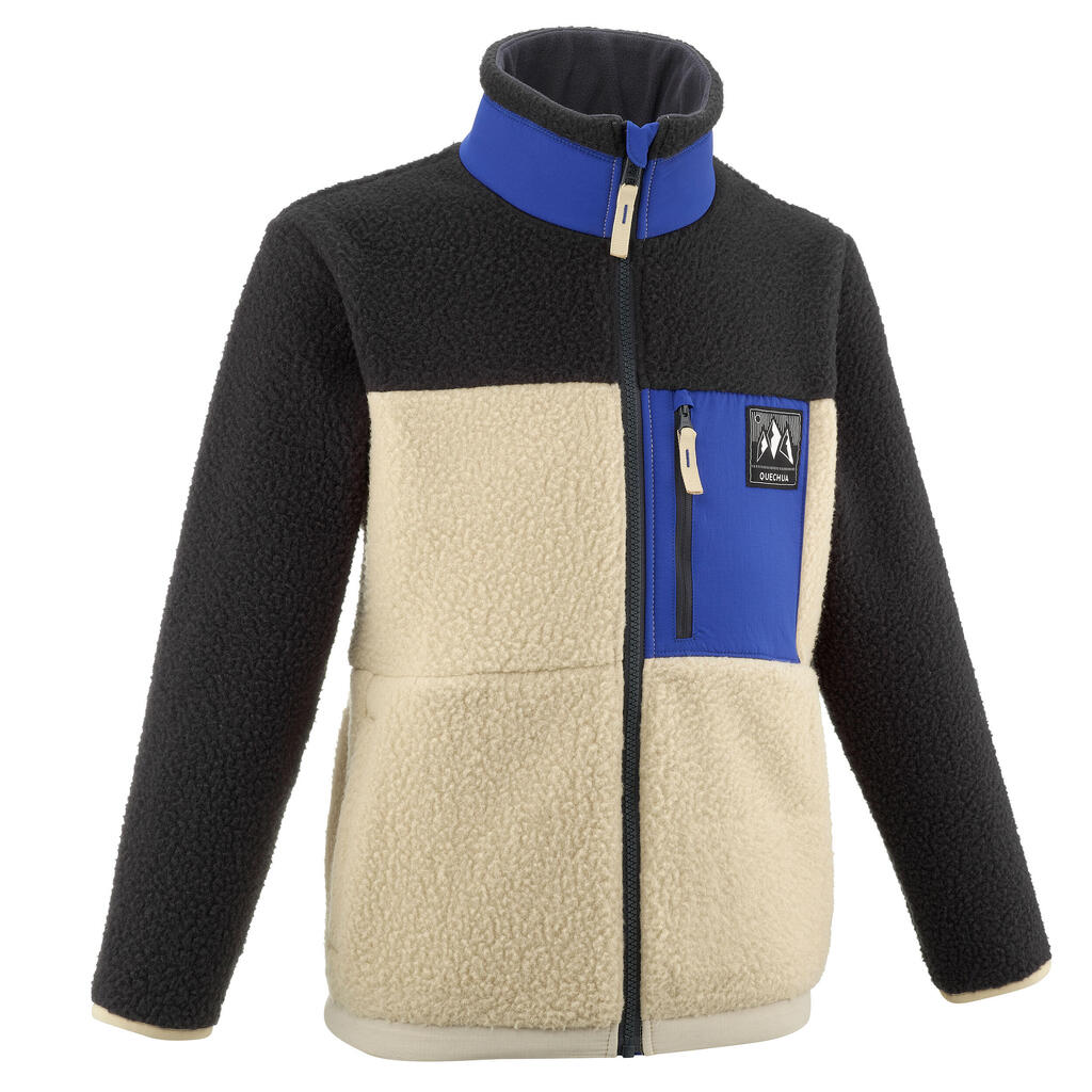 Kids’ warm hiking fleece jacket - mh500 aged 7-15 - beige blue