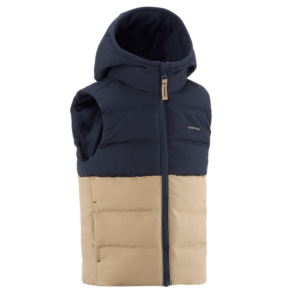 Chaleco de senderismo acolchado beige con azul para niños de 2 a 6 años