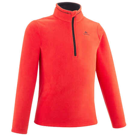 Kids’ hiking fleece jacket MH100 Half Zip - 7-15 years - Red