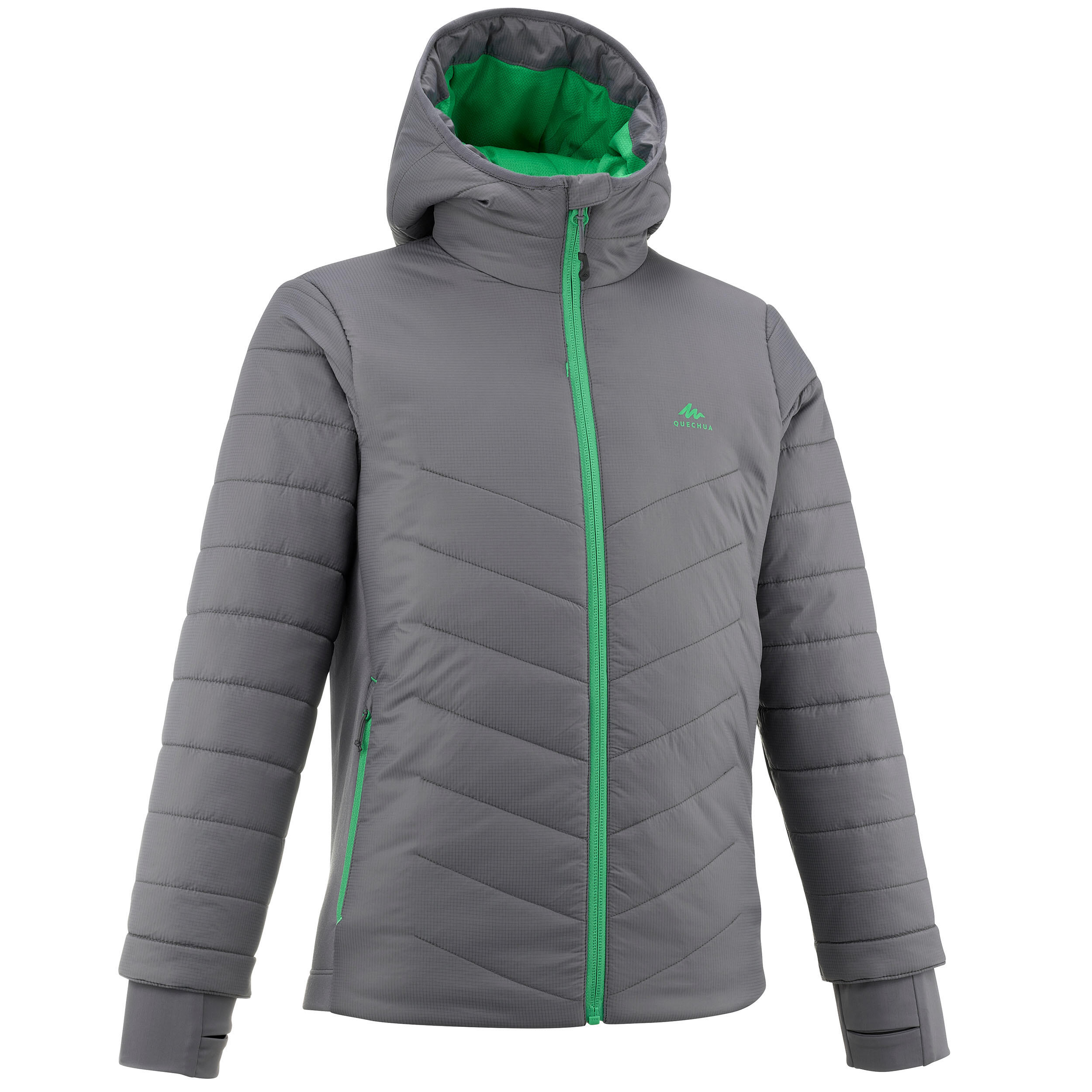 QUECHUA KIDS’ PADDED HIKING JACKET - HYBRID - AGED 7-15 - DARK GREY GREEN