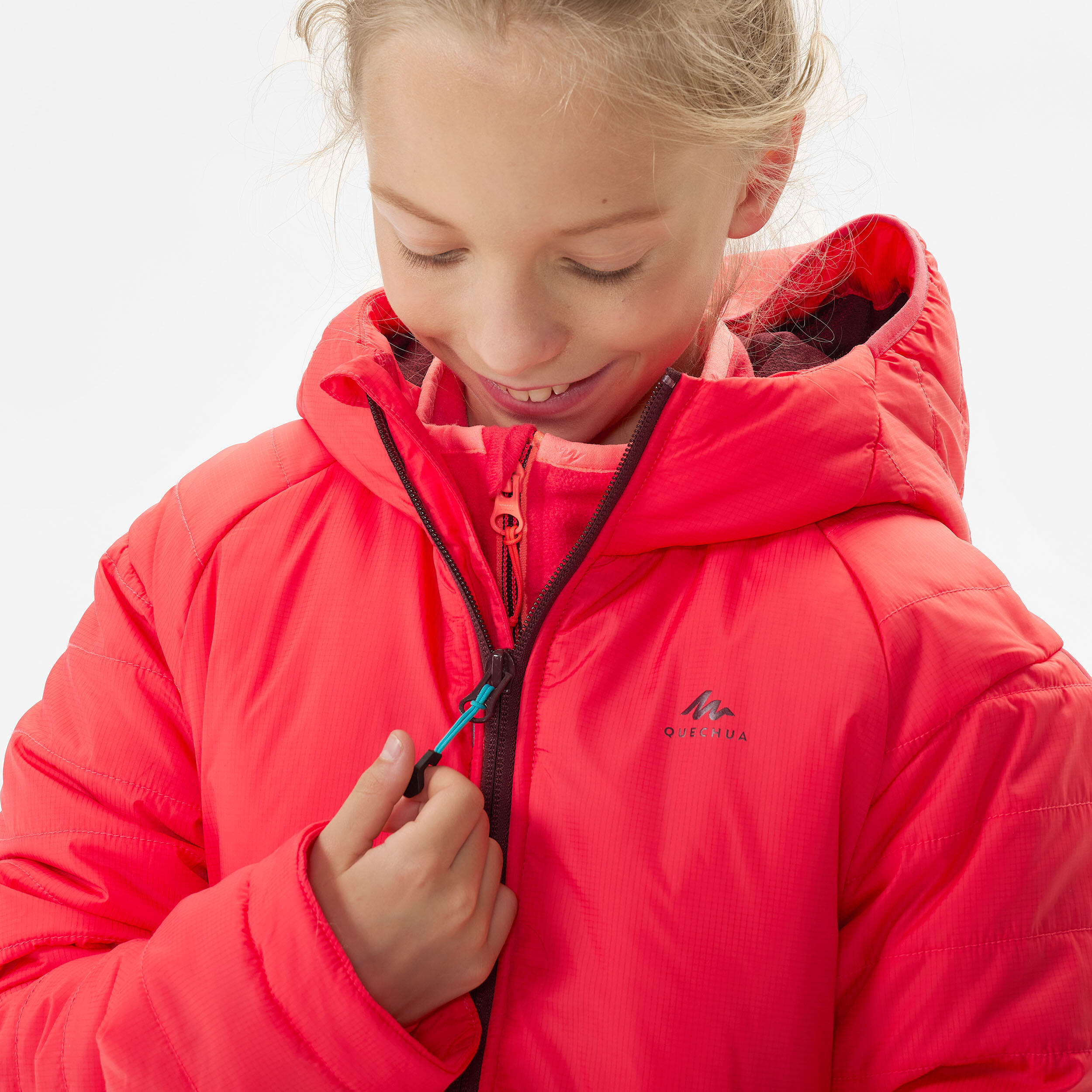 KIDS’ PADDED HIKING JACKET - HYBRID AGED 7-15 - CORAL 5/9