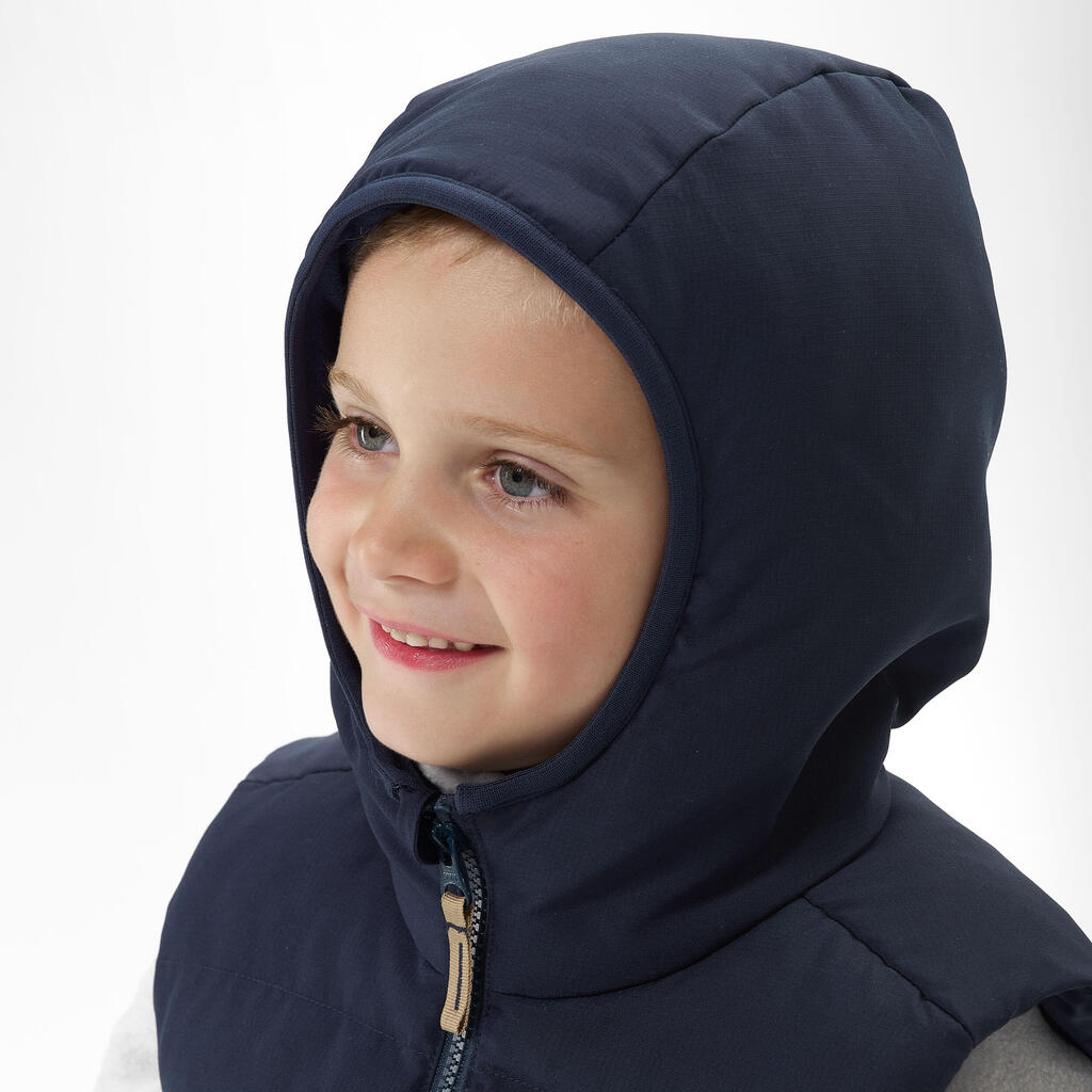 Chaleco de senderismo acolchado beige con azul para niños de 2 a 6 años