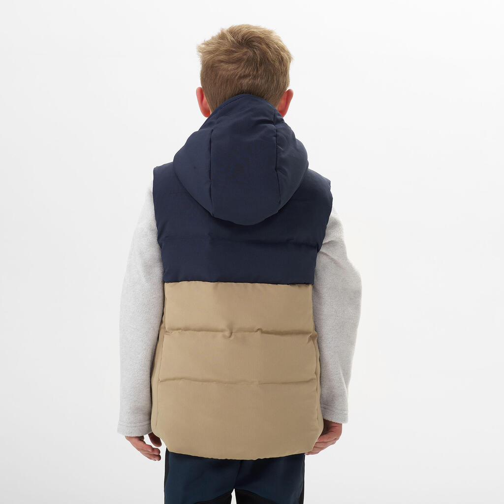 Chaleco de senderismo acolchado beige con azul para niños de 2 a 6 años