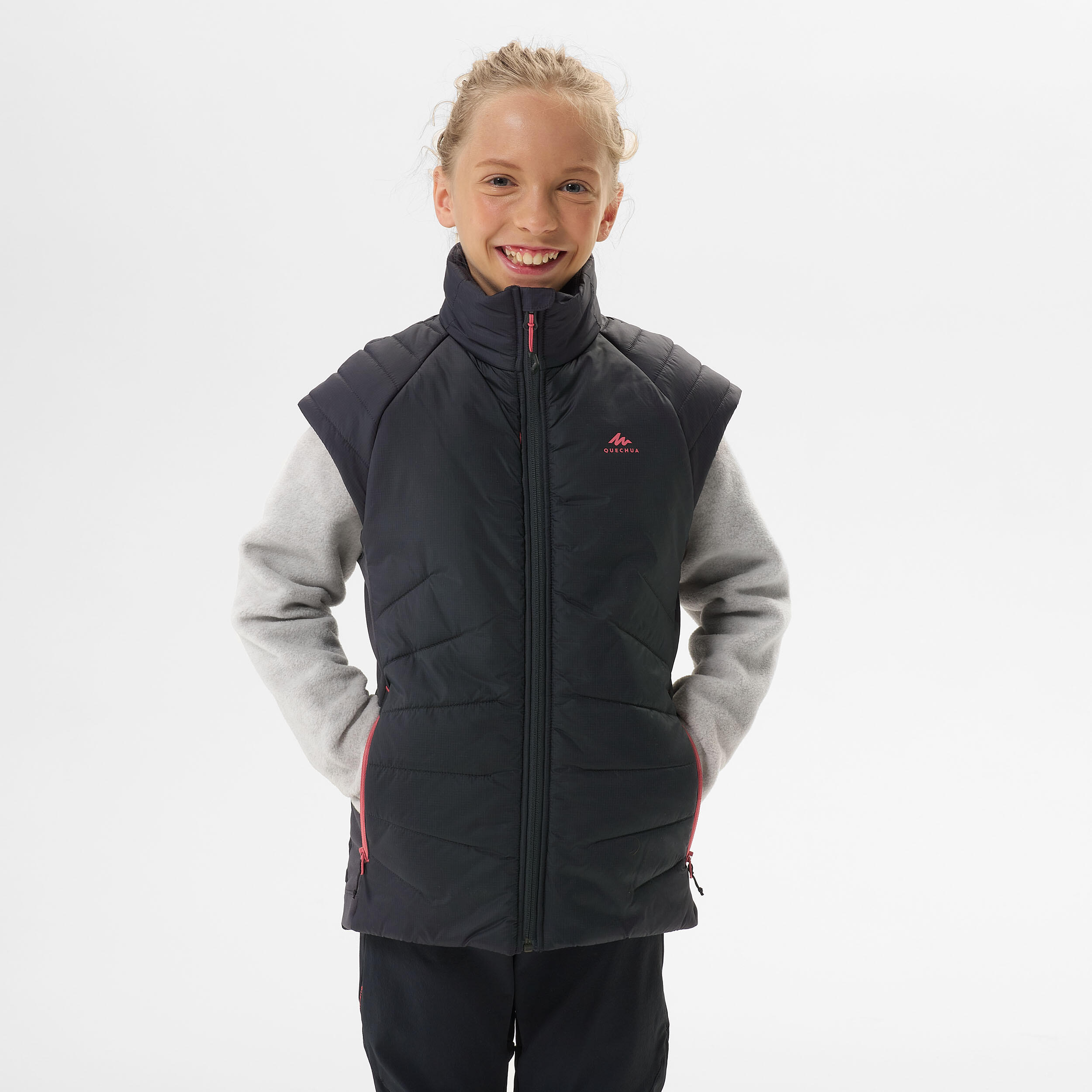 GILET DOUDOUNE DE RANDONNÉE - HYBRIDE DARK GREY - ENFANT 7-15 ANS