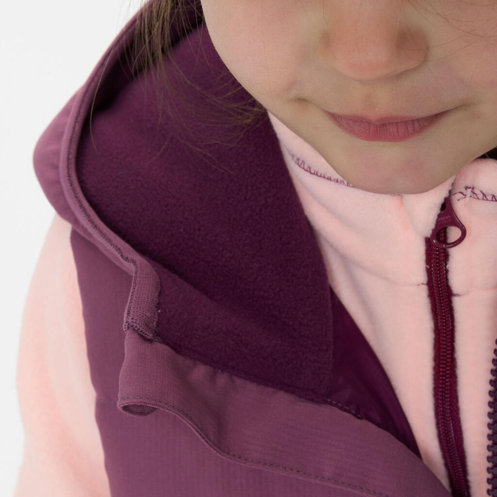 Chaleco de senderismo acolchado violeta para niños de 2 a 6 años
