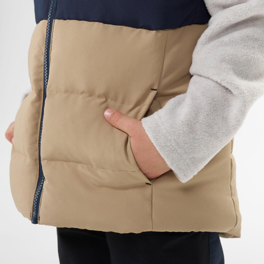Chaleco de senderismo acolchado beige con azul para niños de 2 a 6 años
