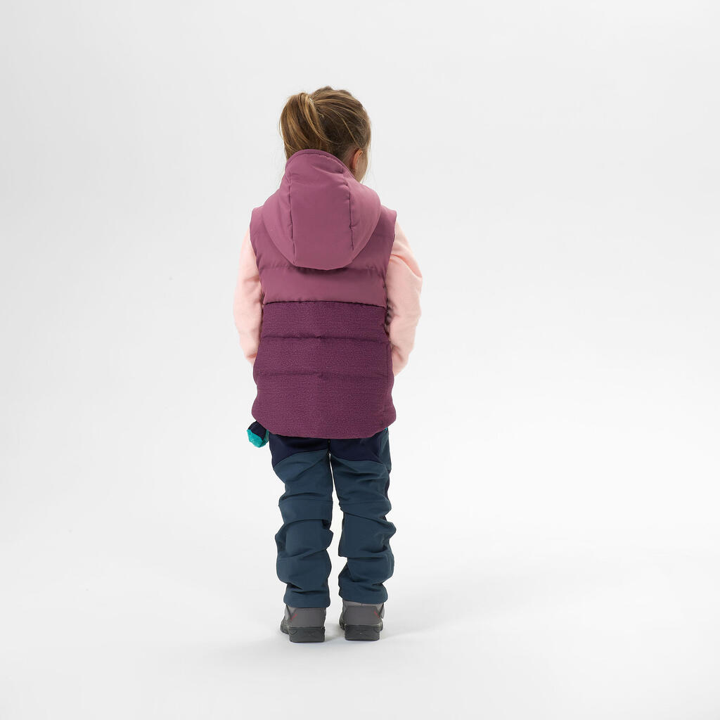 Chaleco de senderismo acolchado violeta para niños de 2 a 6 años