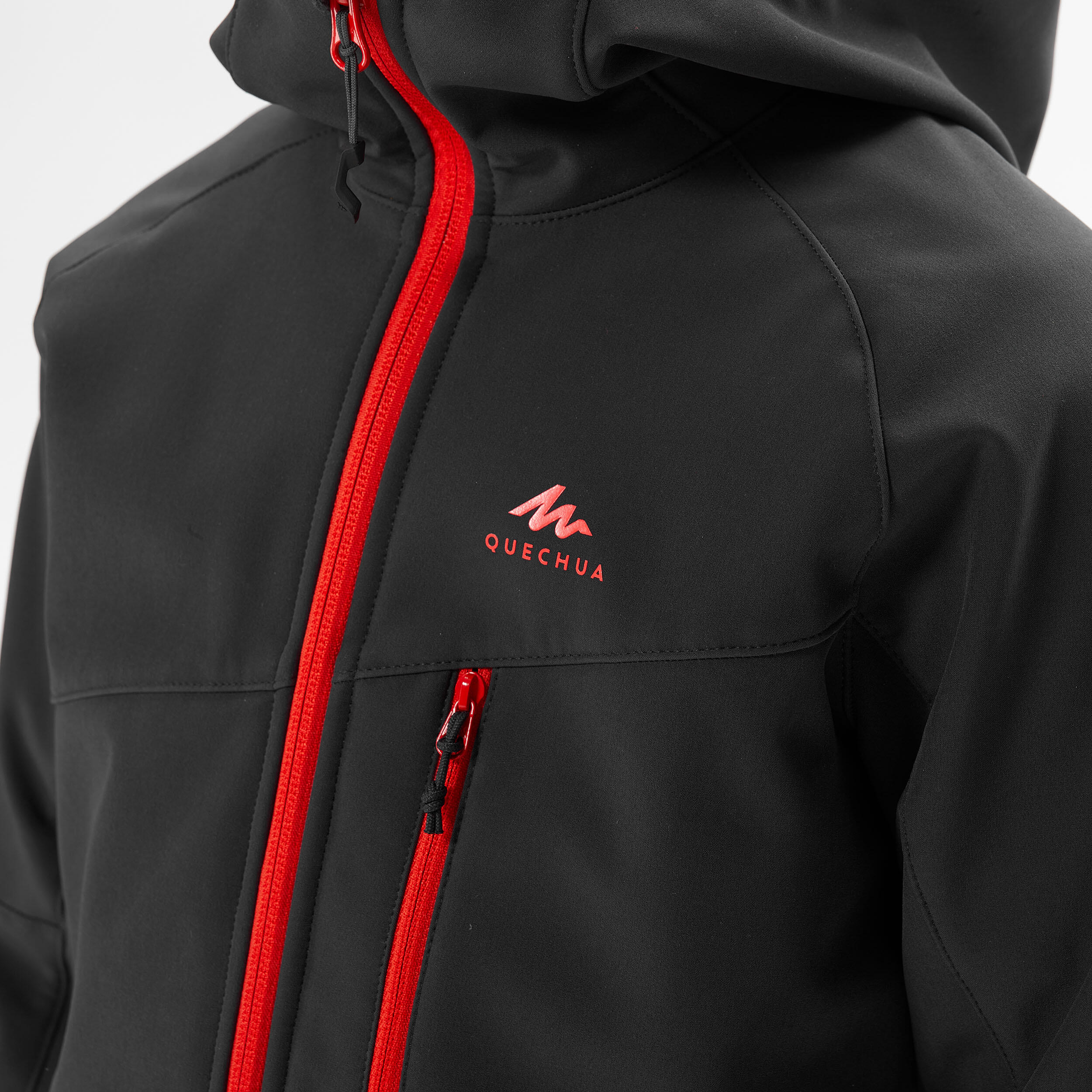 Kids’ Hiking Softshell Jacket - MH 550 Red/Black - QUECHUA