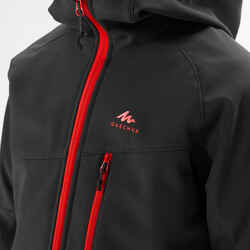 KIDS’ SOFTSHELL HIKING JACKET - MH550 BLACK RED - 7–15 YEARS