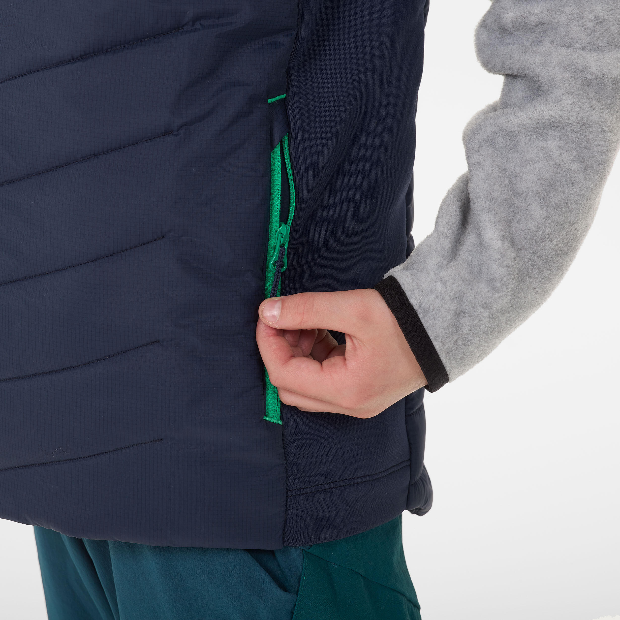 KIDS’ PADDED HIKING GILET - HYBRID AGED 7-15 - BLUE 6/7