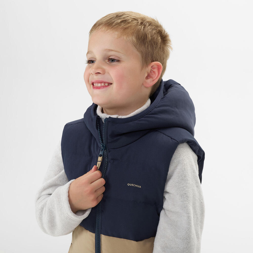 PARKA SIN MANGAS ACOLCHADA SENDERISMO BEIGE Y AZUL - NIÑOS 2-6 AÑOS