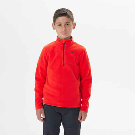 Kids’ hiking fleece jacket MH100 Half Zip - 7-15 years - Red