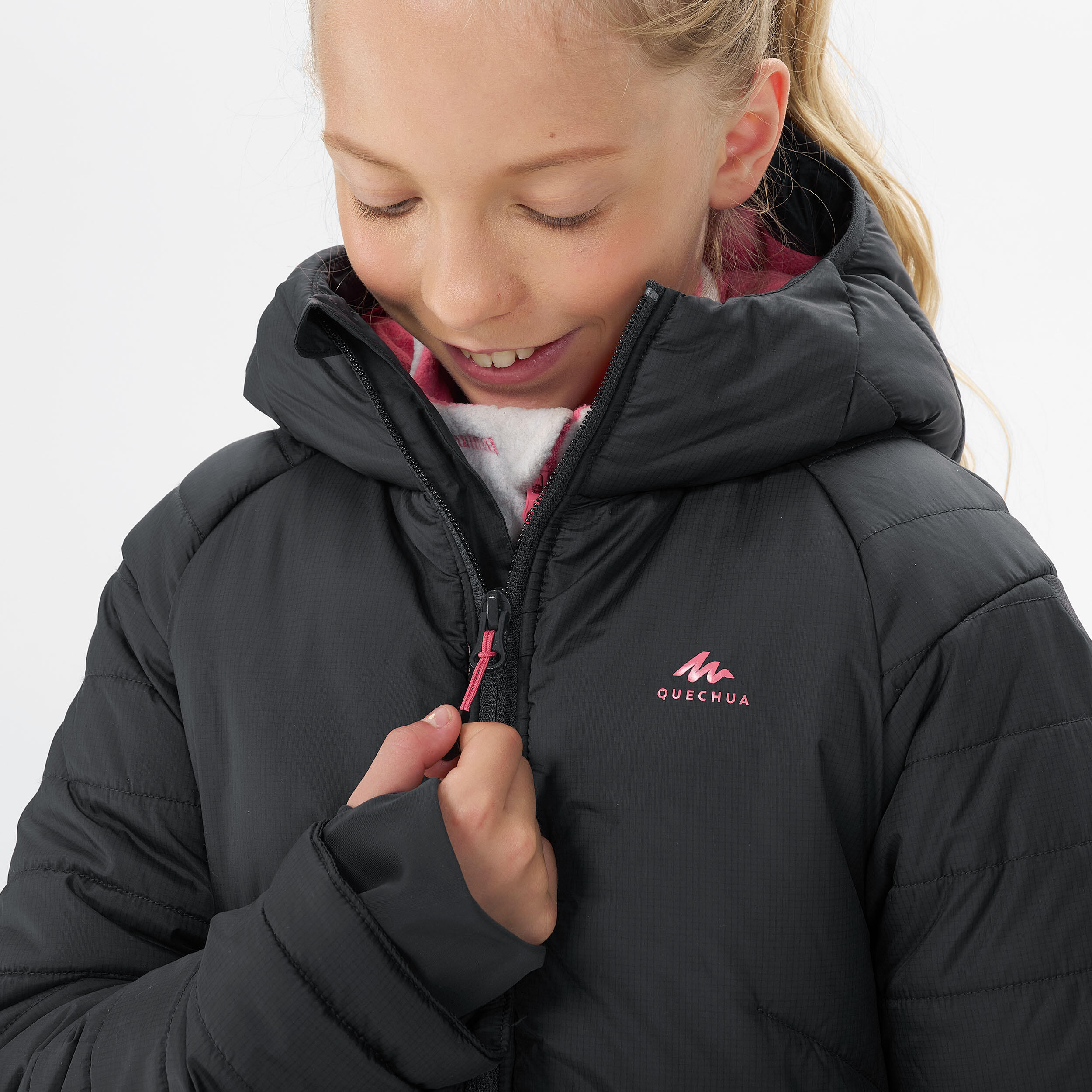Kids' Padded Winter Jacket MH 900 Black Carbon grey, Pink Quechua