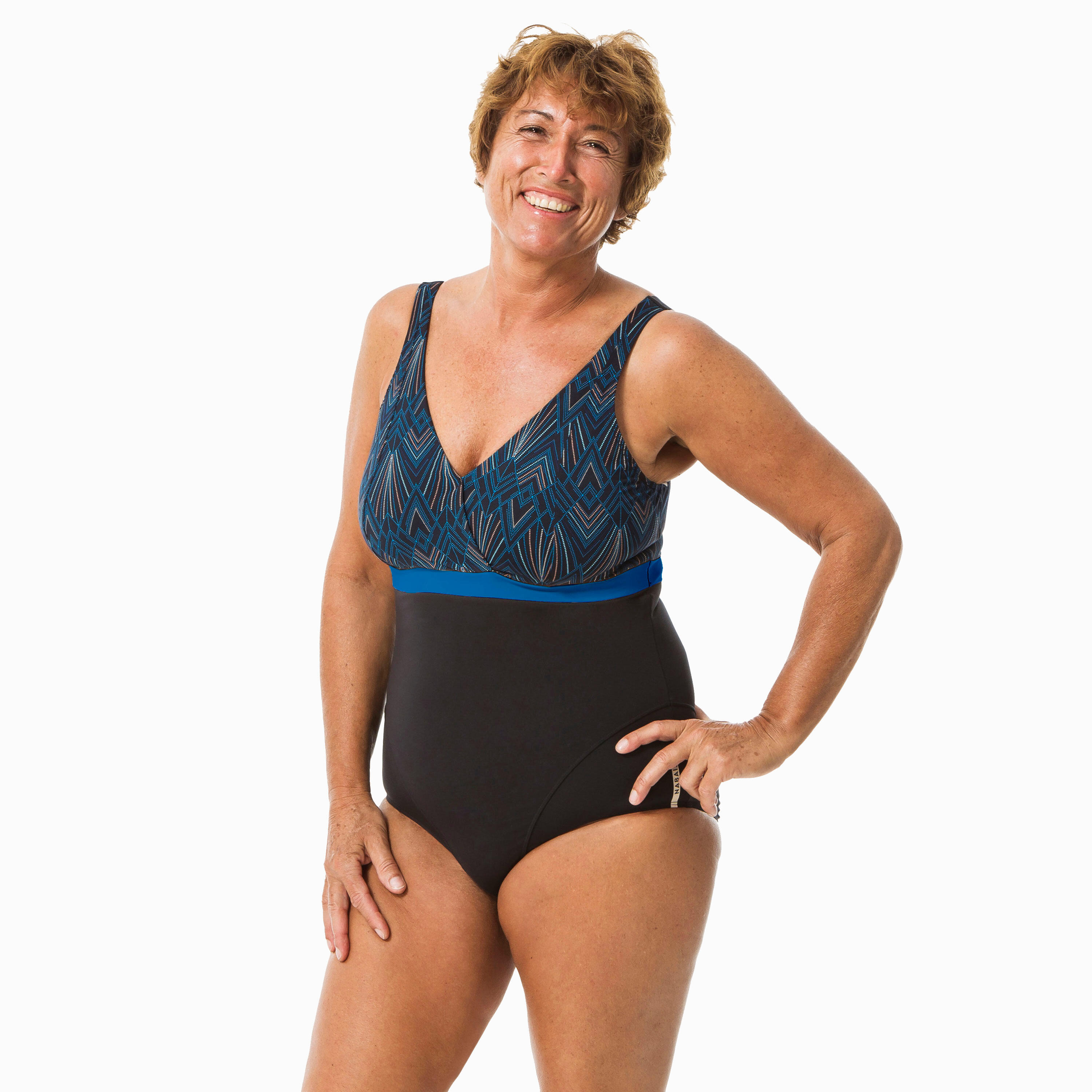 Women’s Aquafitness 1-piece swimsuit Mia Etni Blue black Cup size D/E 1/6