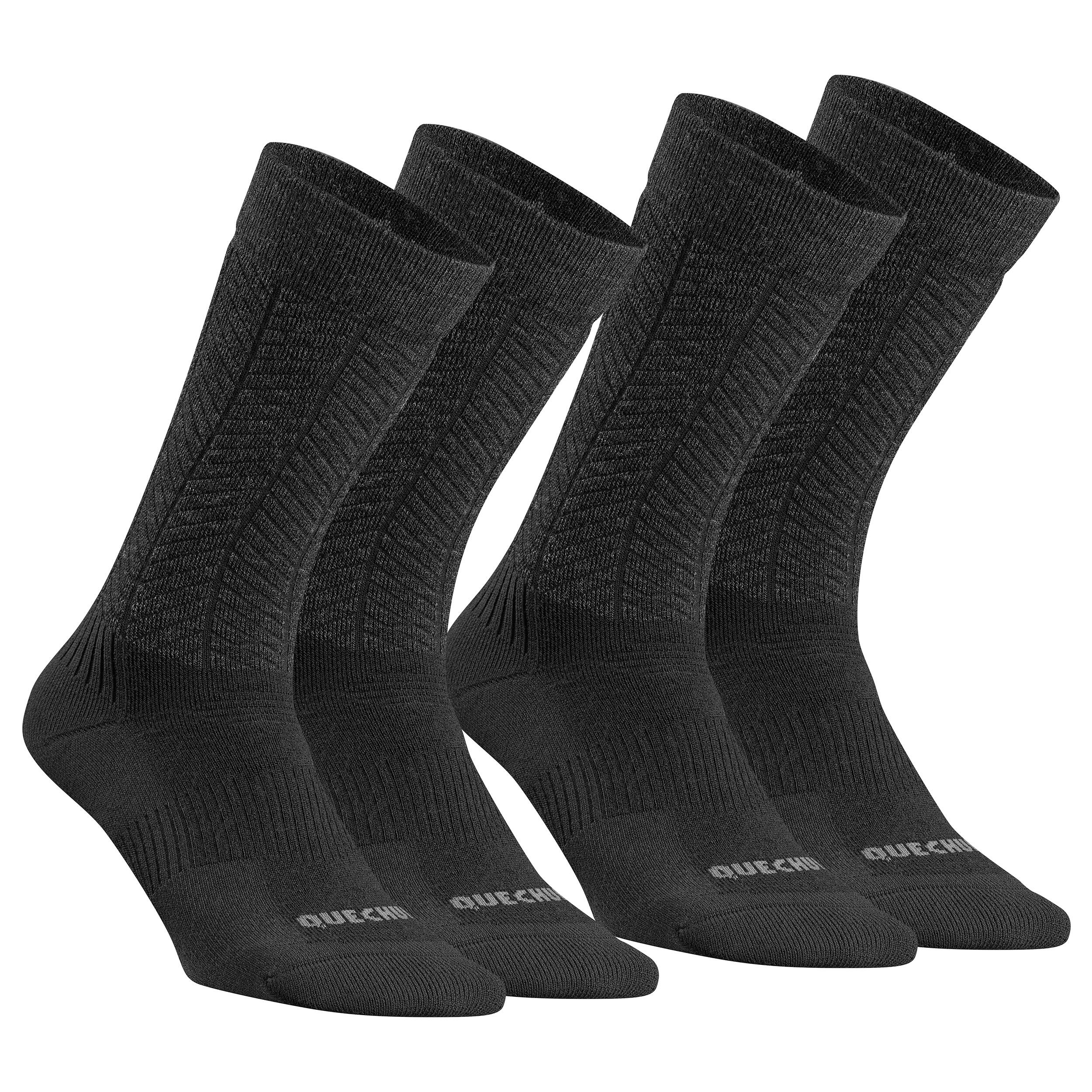 Set 2 perechi Şosete mid drumeţie pe zăpadă SH500 U-warm Negru Adulți