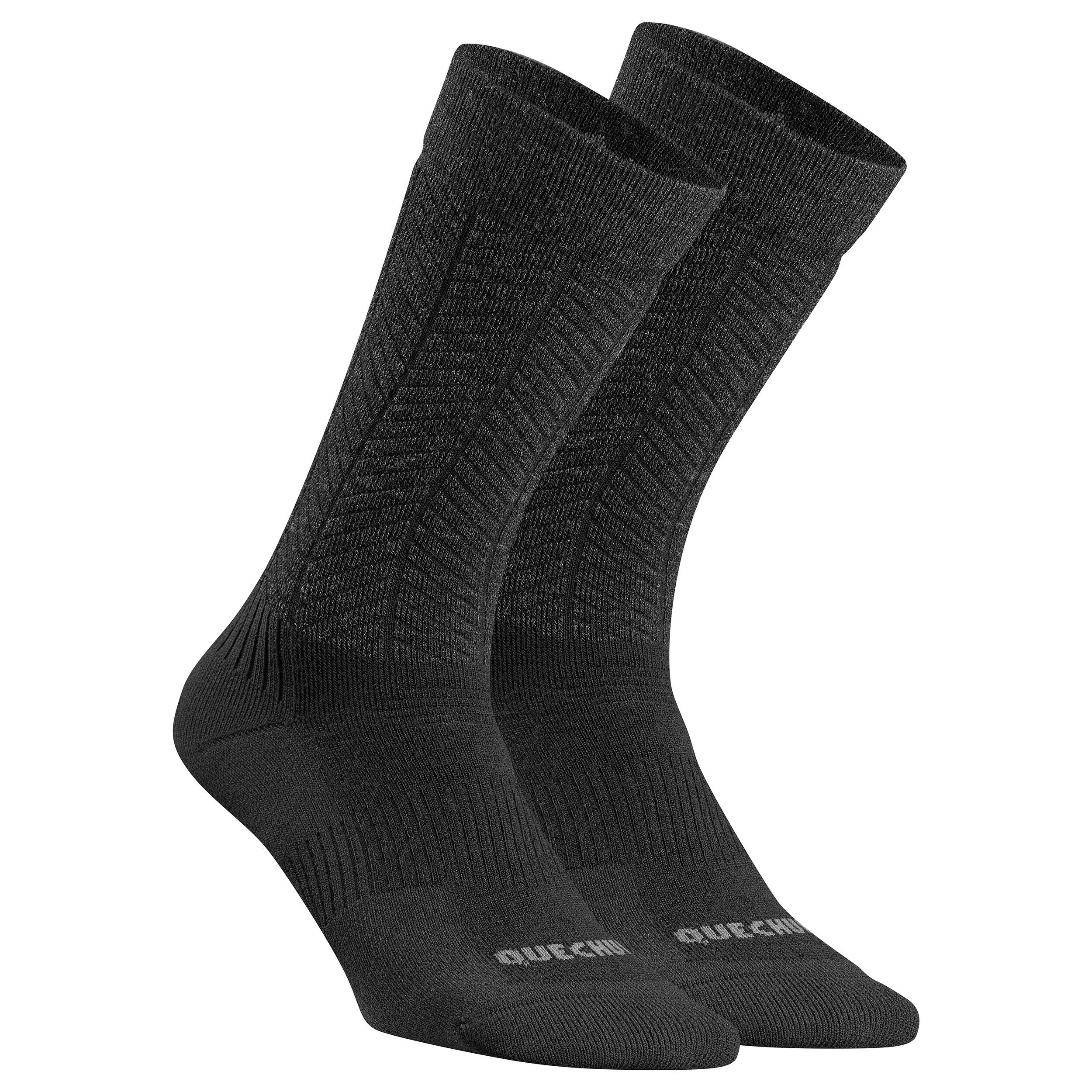 2 paires de chaussettes de randonnée en laine merinos - SH 500 noir - QUECHUA