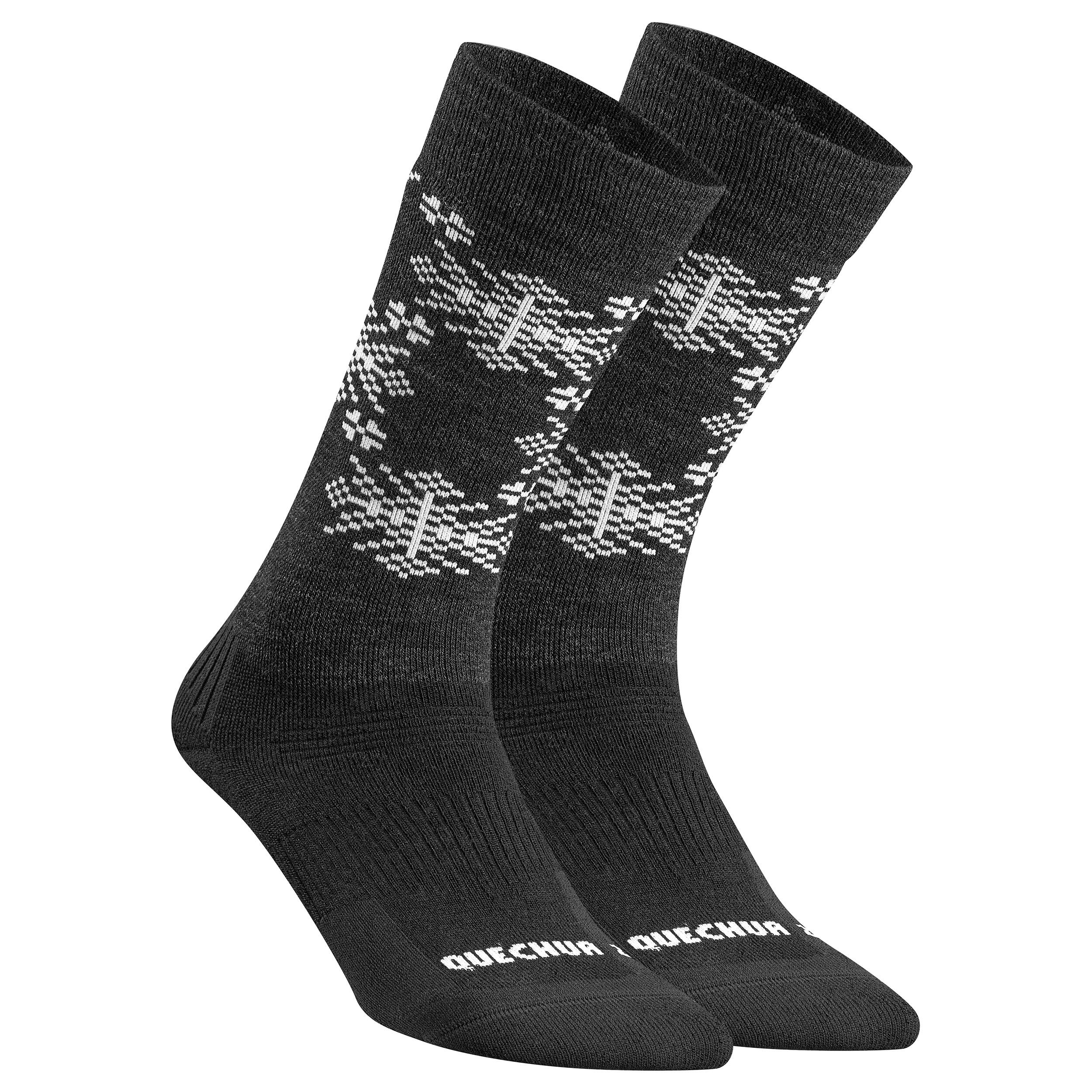 Chaussettes de randonnée chaudes, HIKE 500 Mid noir blanc 2/7
