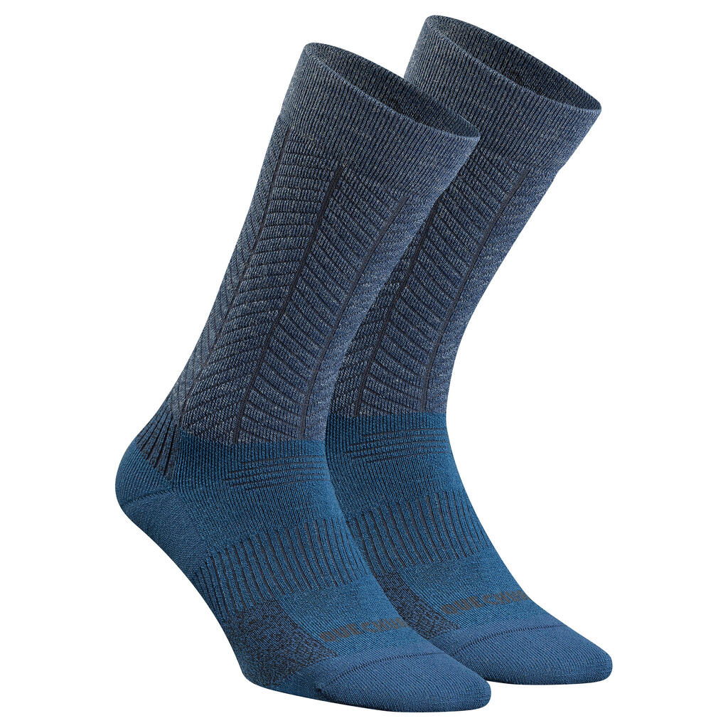 Čarape za planinarenje po snijegu SH500 tople srednje visoke 2 para plave