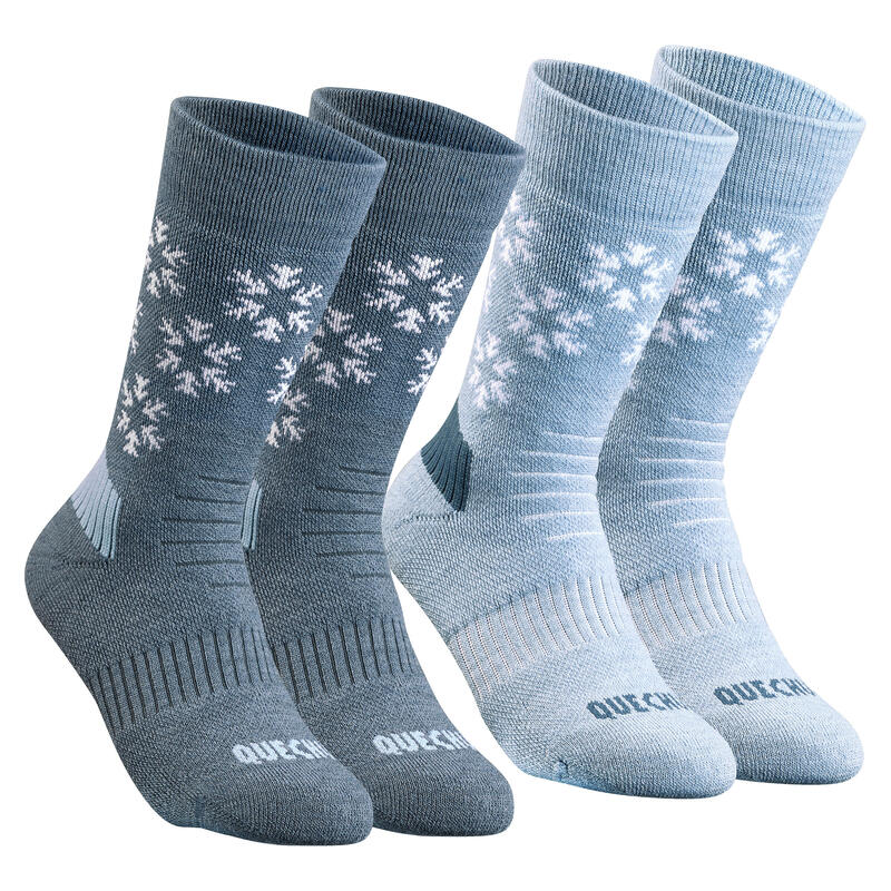 Dětské turistické polovysoké ponožky SH 100 Warm 2 páry