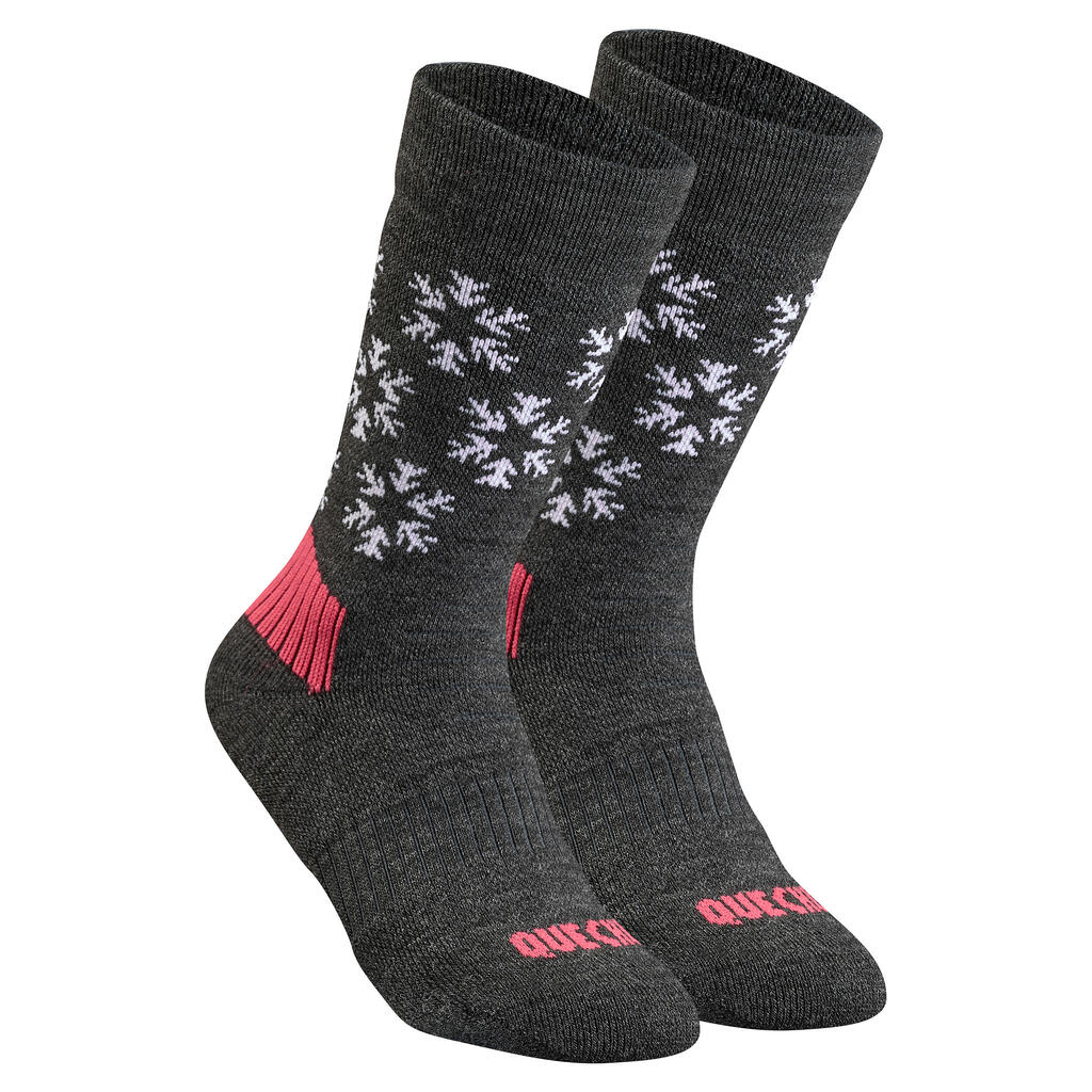 Wandersocken Kinder warm halbhoch Winterwandern - SH100 2er-Pack grau/rot