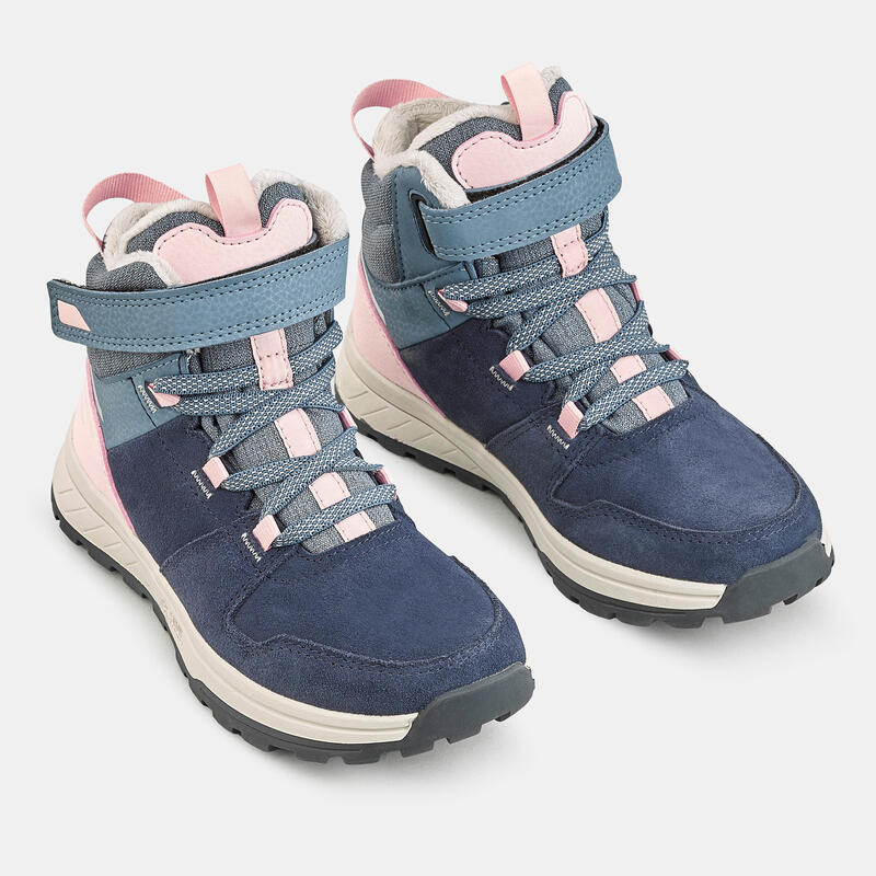 Scarpe calde trekking bambina SH500 CUOIO strap blu e rosa | dal 24 al 34 