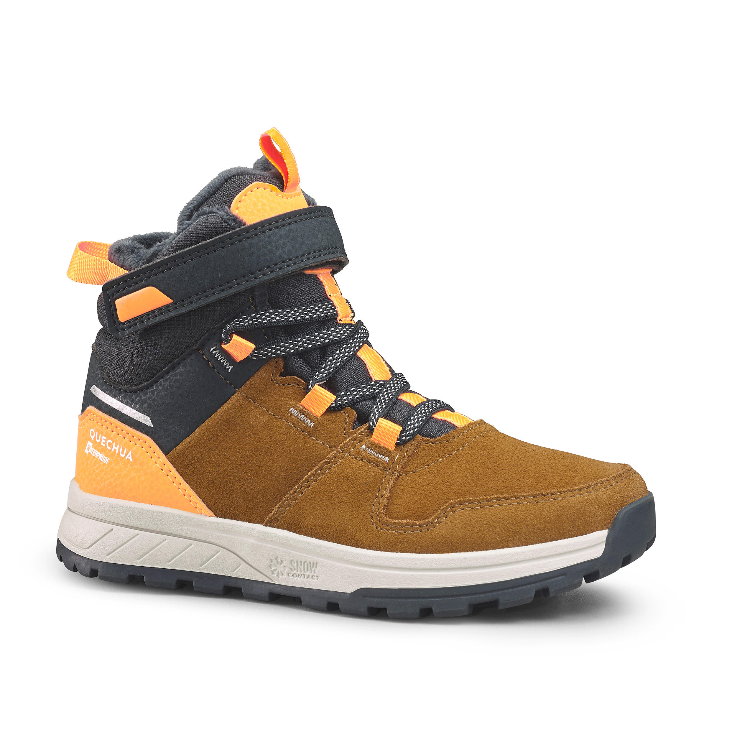 Kids' Warm, Waterproof Hiking Boots SH100 Warm Leather Riptab