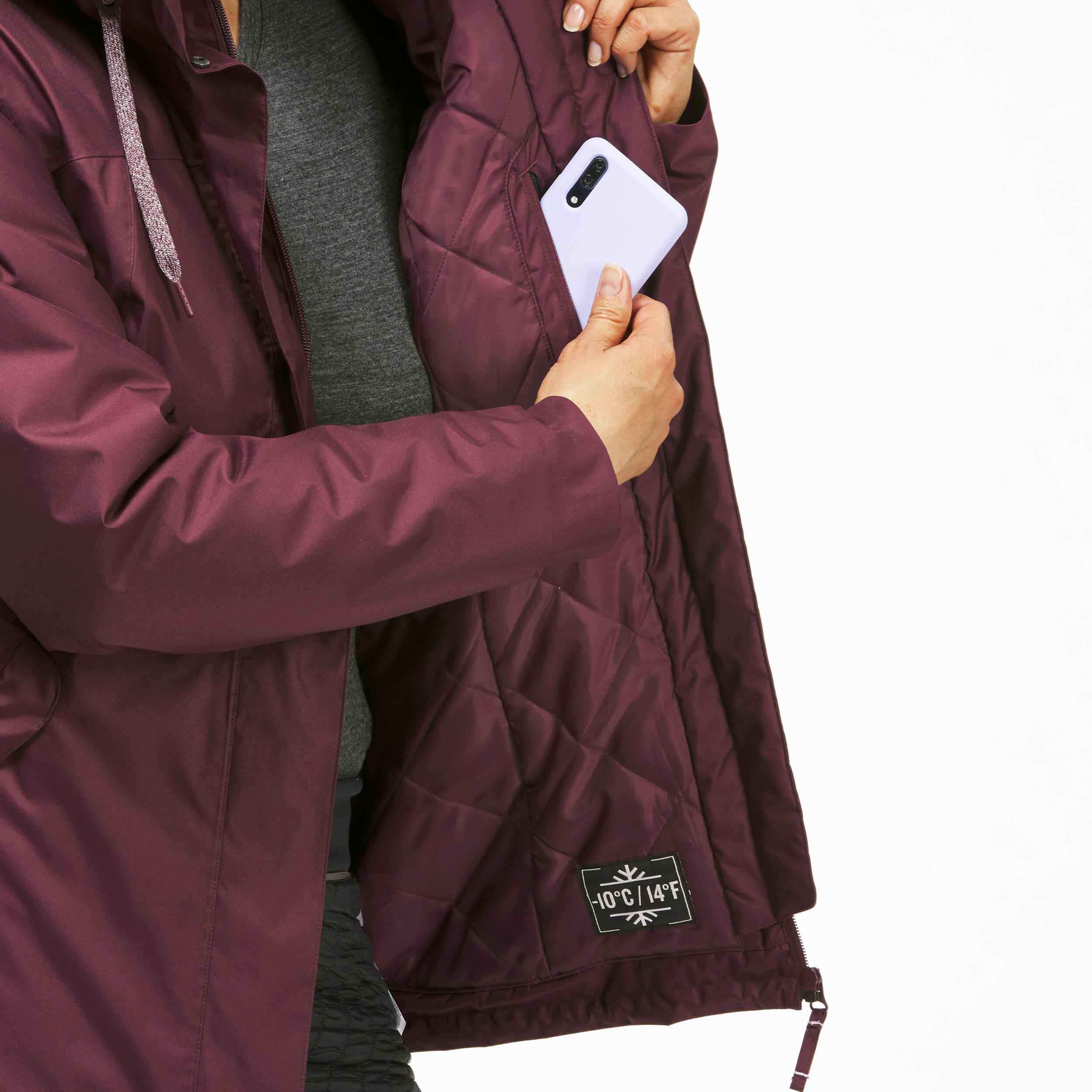 Women Winter Jacket for Hiking SH500 -10°C Burgundy