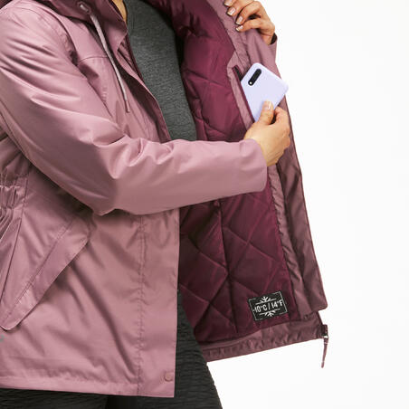 Куртка жіноча SH100 X-Warm для зимового туризму водонепроникна сіро-коричнева