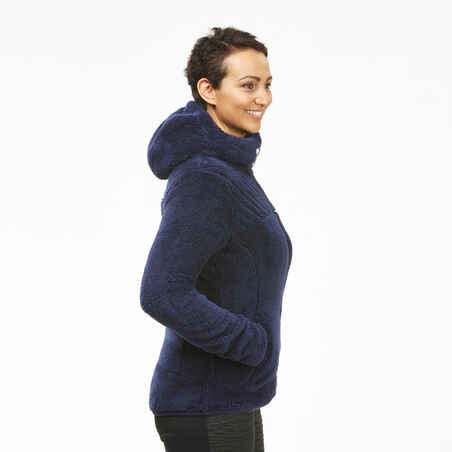 Moteriškas flisinis žygių džemperis „SH500“, mėlynas