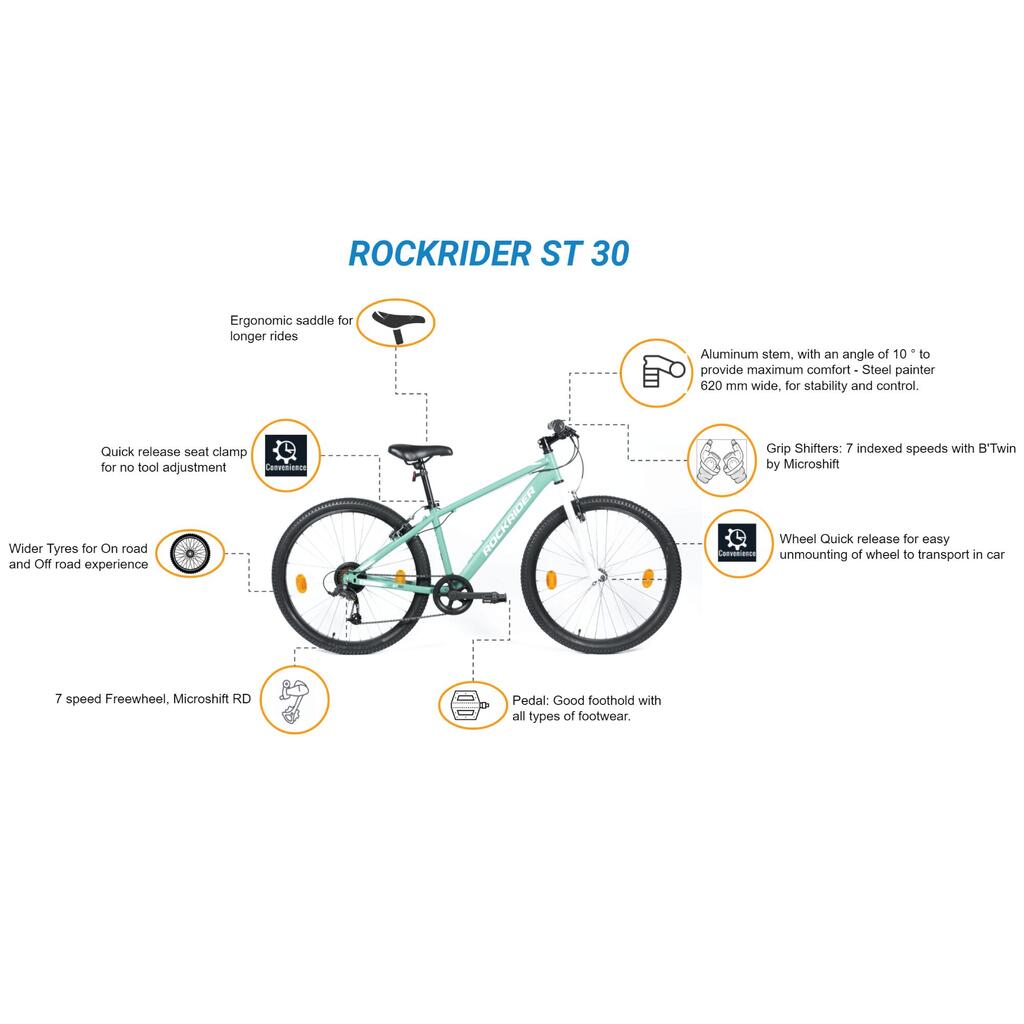VTT 26 Pouces 7 Vitesses ST30 - Vert/Blanc